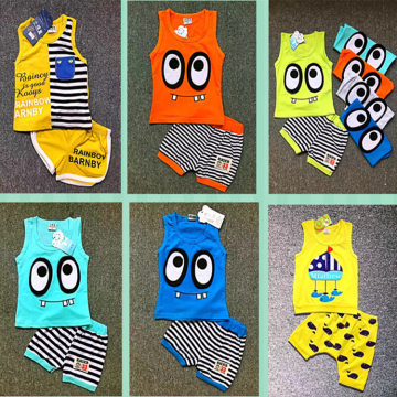 2017新款男女童短袖套裝 地攤工廠直銷，義烏馳澤商行熱銷批發